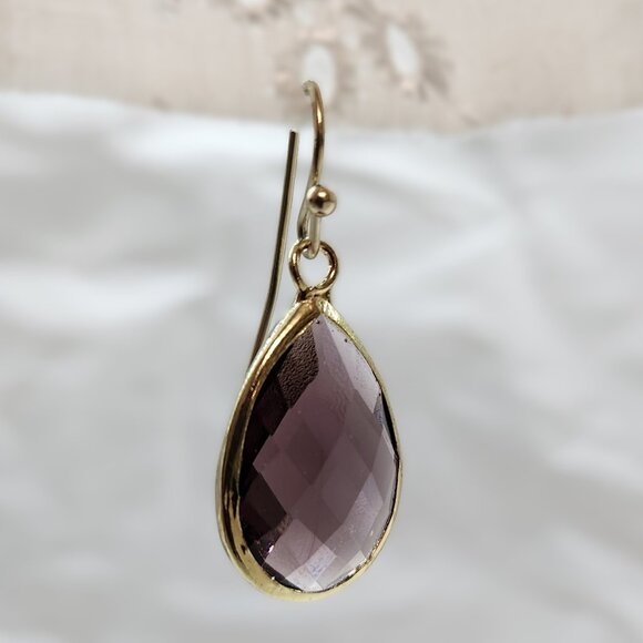 Plum Purple Crystal Teardrop Dangle Earrings - Picture 4 of 10